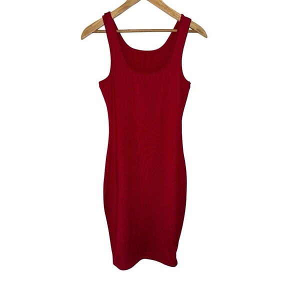 Red Bodycon Tank Dress Womens S Sleeveless Stretch Clubwear Minimalist - Picture 7 of 13